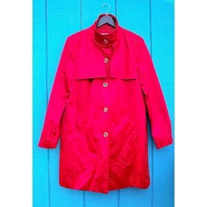 Calvin Klein Dopamine Red Single Breasted Trench Coat Geometric Lining Size L
